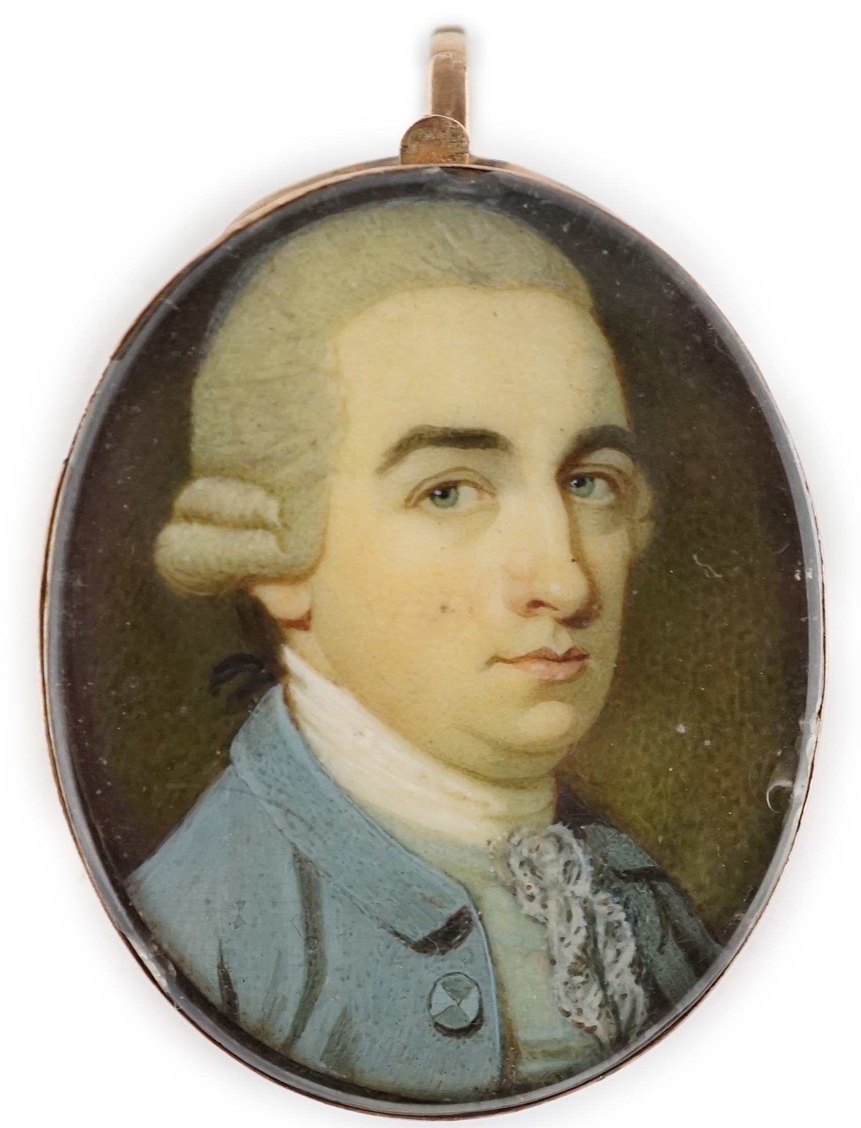 Ozias Humphrey, (English, 1742-1810), Portrait miniature of a gentleman, oil on ivory, 3.6 x 2.9cm. CITES Submission reference 7X9Q2Q5K